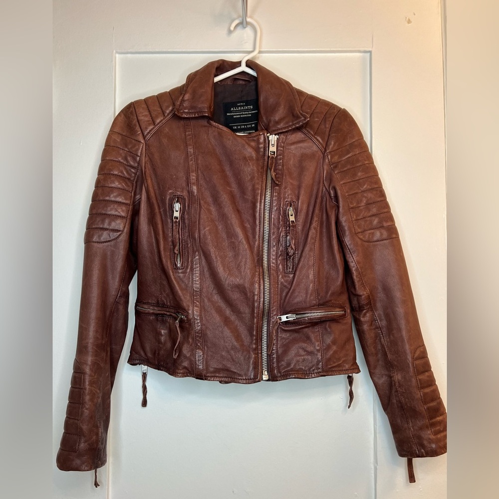 AllSaints Oxblood Leather Jacket